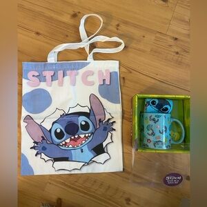 Lilo and stitch canvas tote bag socks and mug, NWOT